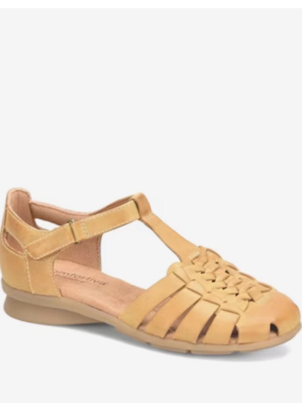 Comfortiva Women's Tan Braided T-Strap Casual Sandals